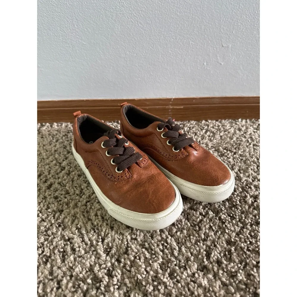 Old Navy Boys Brown Faux-Leather Oxford Sneakers Size 13